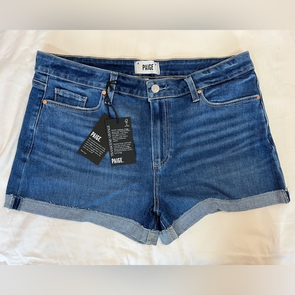 PAIGE Pants - NWT PAIGE Jimmy Jimmy High Waist Cuffed Classic Blue Denim Jean Shorts Womens 32